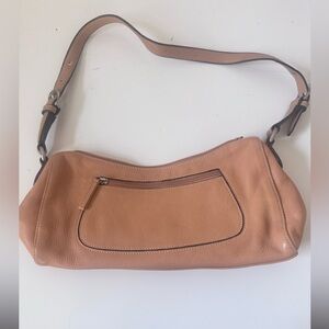 TIG & CO Women's Tan Leather Handbag, Baguette Shoulder Bag, Brown Accents